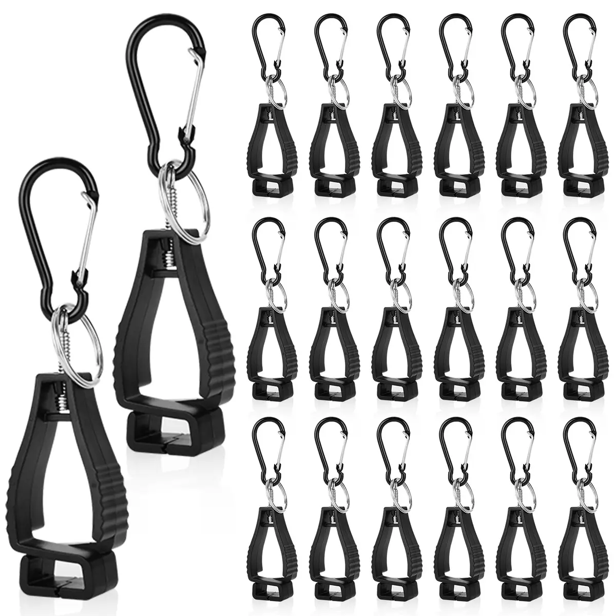 FVIEXE 20PCS Glove Clips Black | Secure Work Gloves, Keys, Hats, Towels - main product image