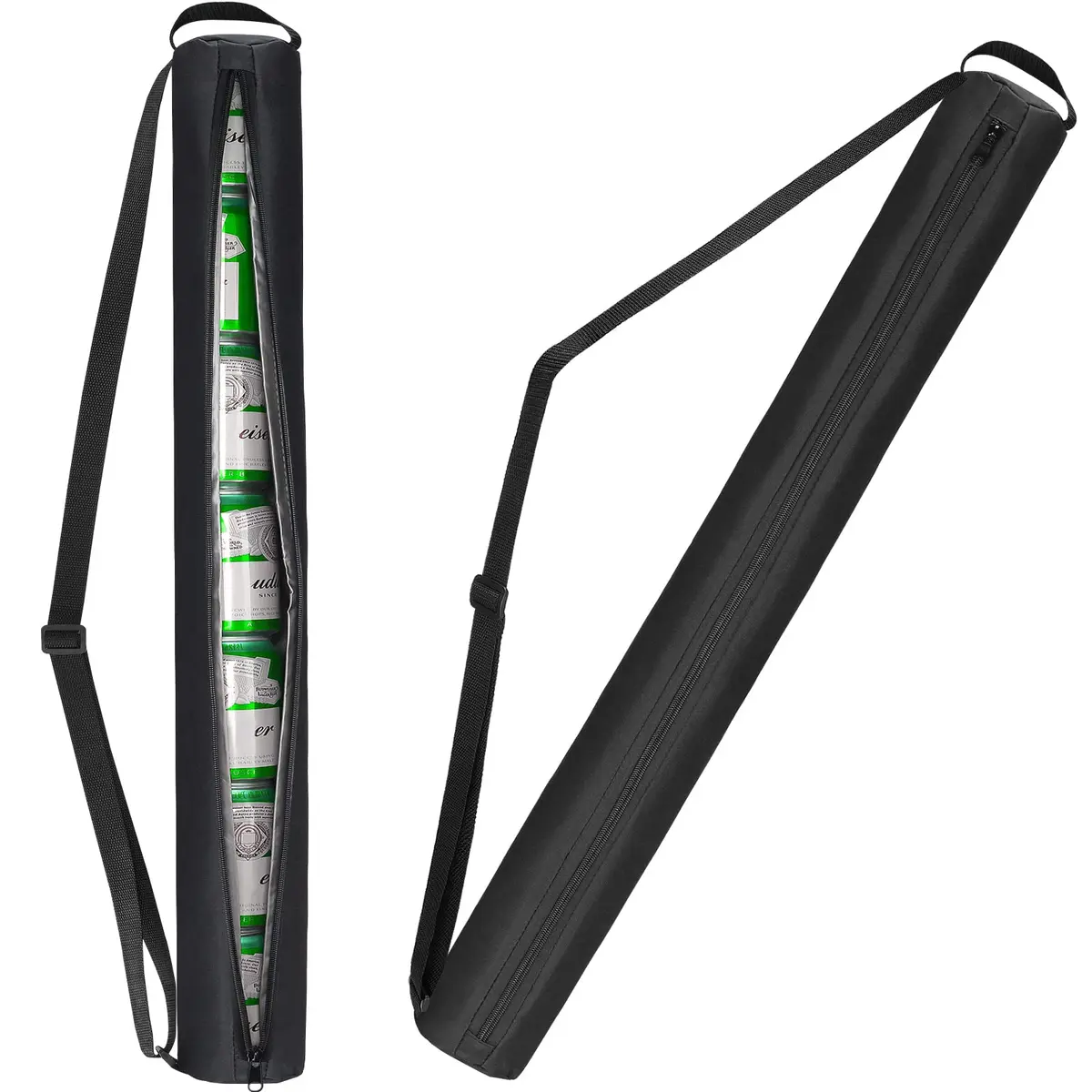 NATURAL STYLE Beer Sleeve for Golf Bag 7-Can Insulated Cooler BLACK | Waterproof & Portable (82*8 cm) - main product image