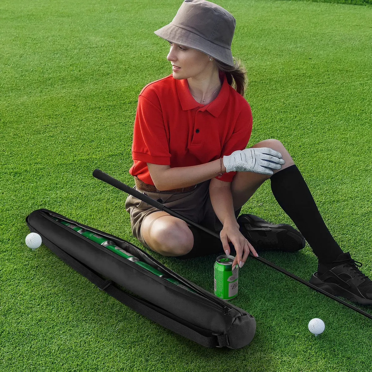 NATURAL STYLE Beer Sleeve for Golf Bag 7-Can Insulated Cooler BLACK | Waterproof & Portable (82*8 cm) - view 7