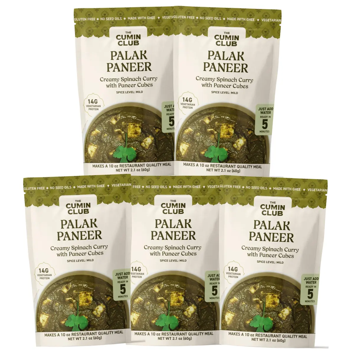 the cumin club Indian Palak Paneer - Ready to Eat Vegetarian Meal | Farm-Natural Goodness, 5 Pack - main product image