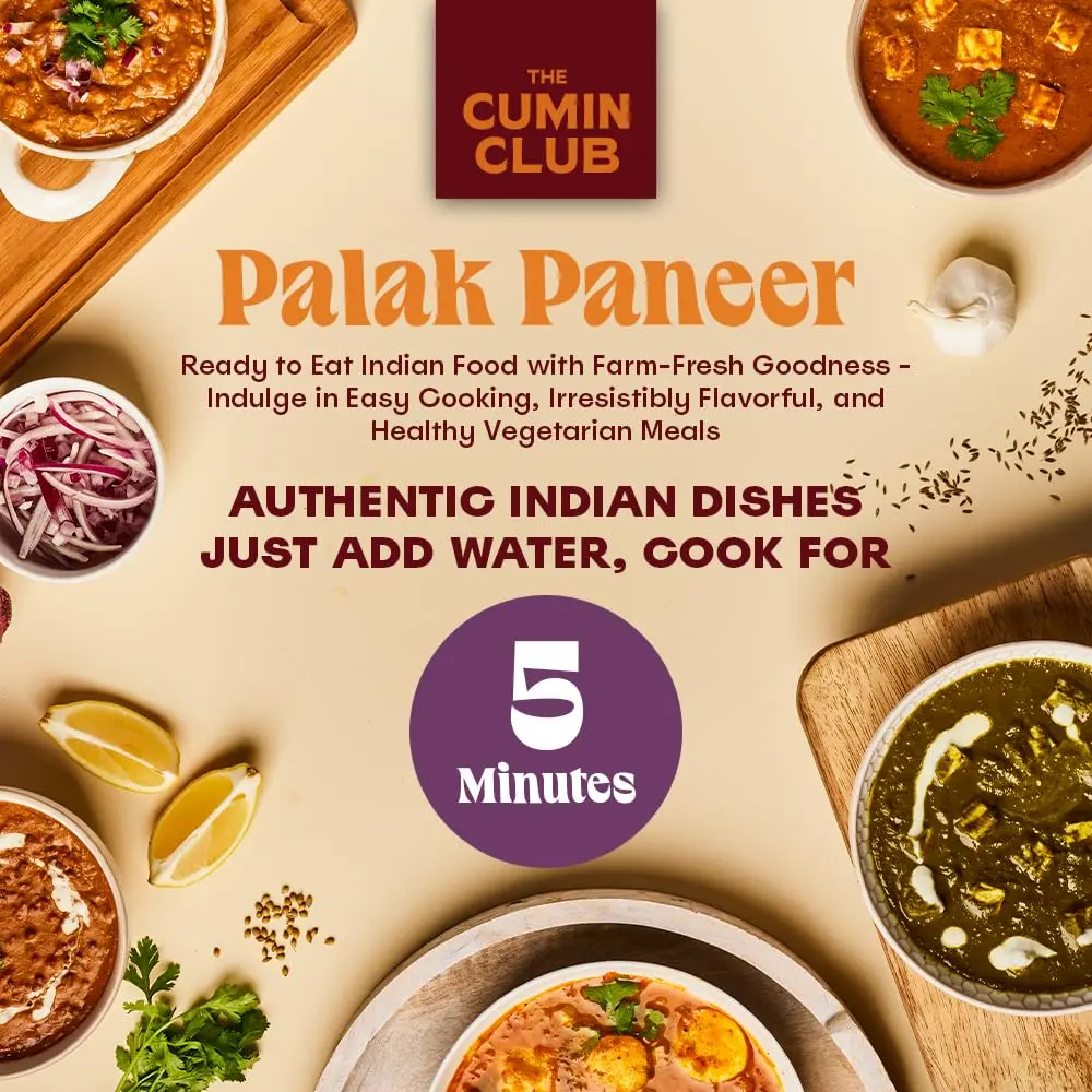 the cumin club Indian Palak Paneer - Ready to Eat Vegetarian Meal | Farm-Natural Goodness, 5 Pack - view 2