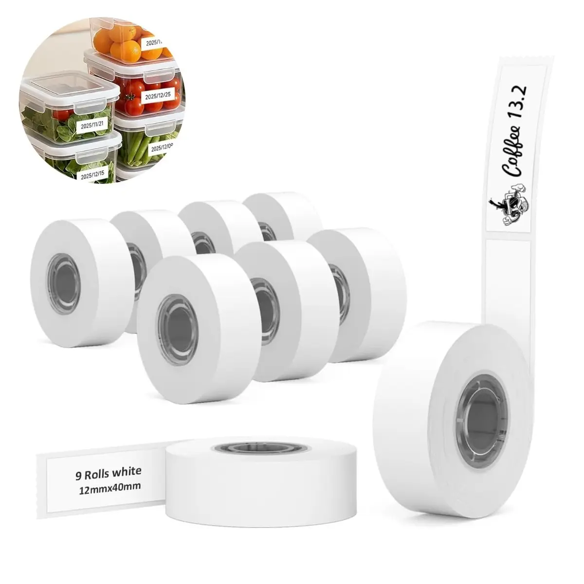Phomemo D30 Labels Thermal Freezer Labels 12x40mm | Water-Resistant, Easy Removal, 9 Rolls - main product image