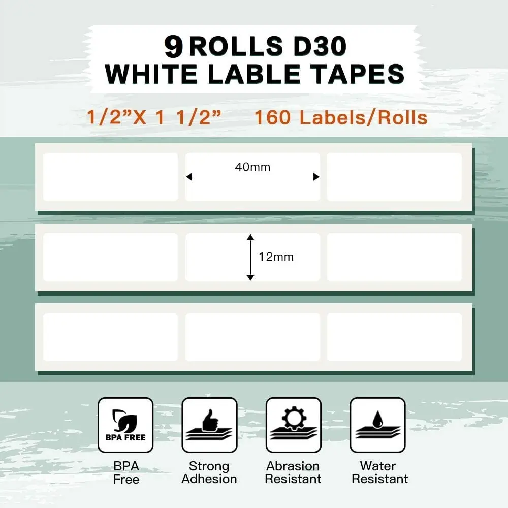 Phomemo D30 Labels Thermal Freezer Labels 12x40mm | Water-Resistant, Easy Removal, 9 Rolls - view 2