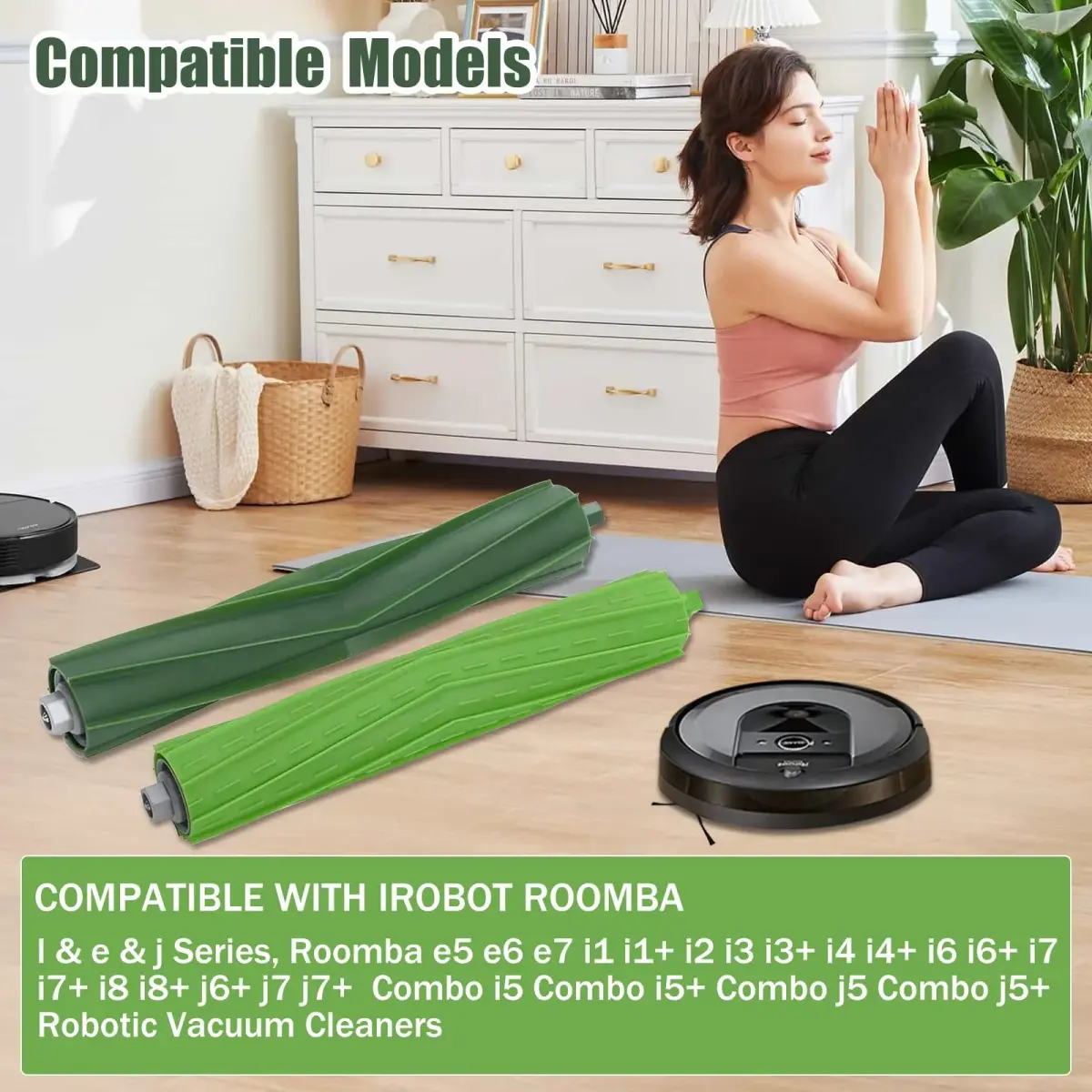 Detetap Replacement Roller Brushes for iRobot Roomba i&e&j Series (2-Pack, Green) | Compatible with i1, i3, i4, i6, i7, i8, j7, E5, E6 Models - view 2