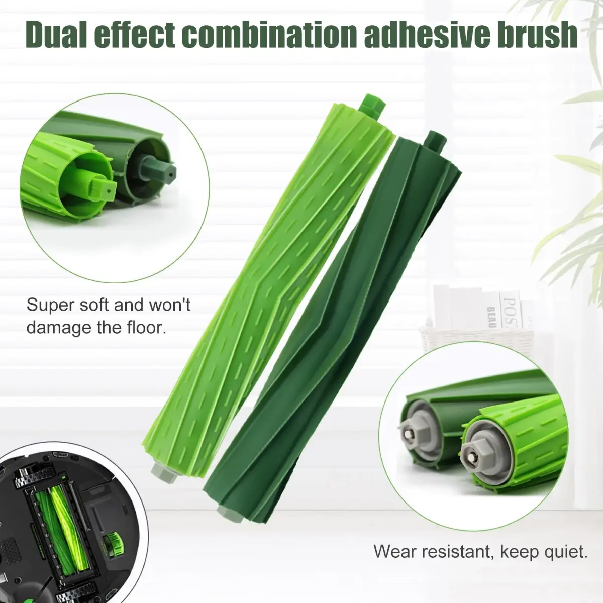 Detetap Replacement Roller Brushes for iRobot Roomba i&e&j Series (2-Pack, Green) | Compatible with i1, i3, i4, i6, i7, i8, j7, E5, E6 Models - view 3