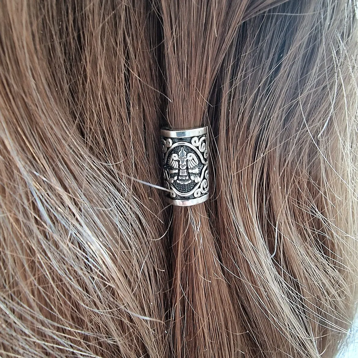 VALHALLA Viking Beard Bead for Men and Women, Clip-On 316L Stainless Steel | Norse Valknut Motif - view 3