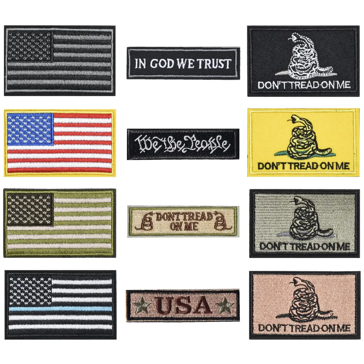 TXSN 12PCS American Flag Patches Bundle | Full Embroidery Loop & Hook Fasten (70-120 chars) - main product image