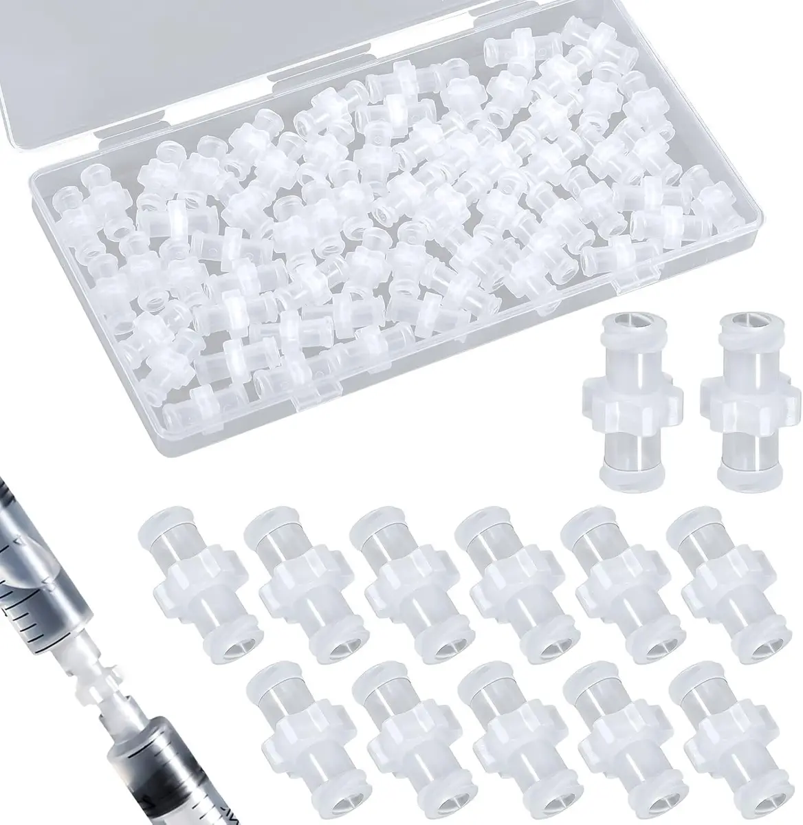 AIEX Syringe Adapter Kit 60pcs Transparent Polypropylene | Leak-Free Connection for Lab & Scientific Use - main product image