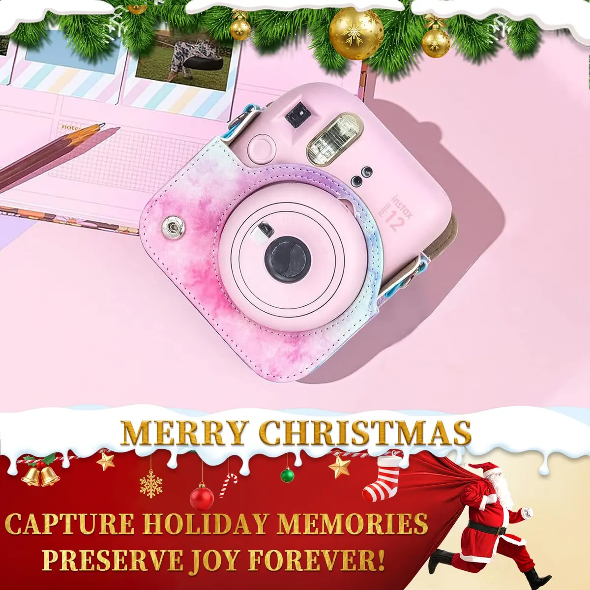 CAIYOULE Instax Mini 12 Camera Accessories Kit with Case, Album & Frames | Blue Pink Watercolor - view 2