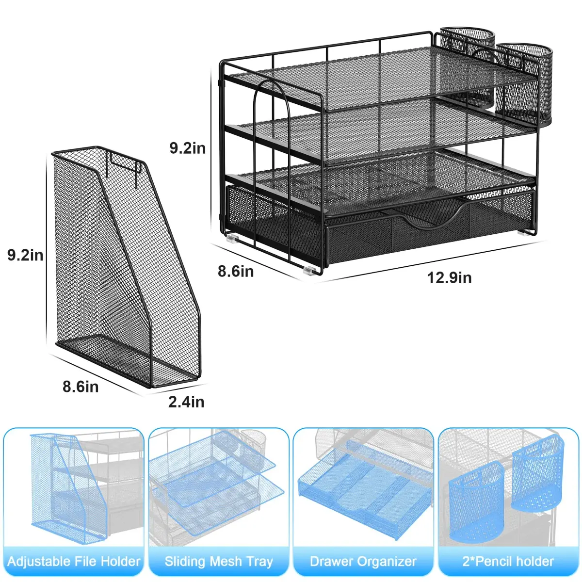 gianotter 4-Tier Desk Organizer with Drawer & Pen Holders | 34 cm (13.38 inches) Width - view 5