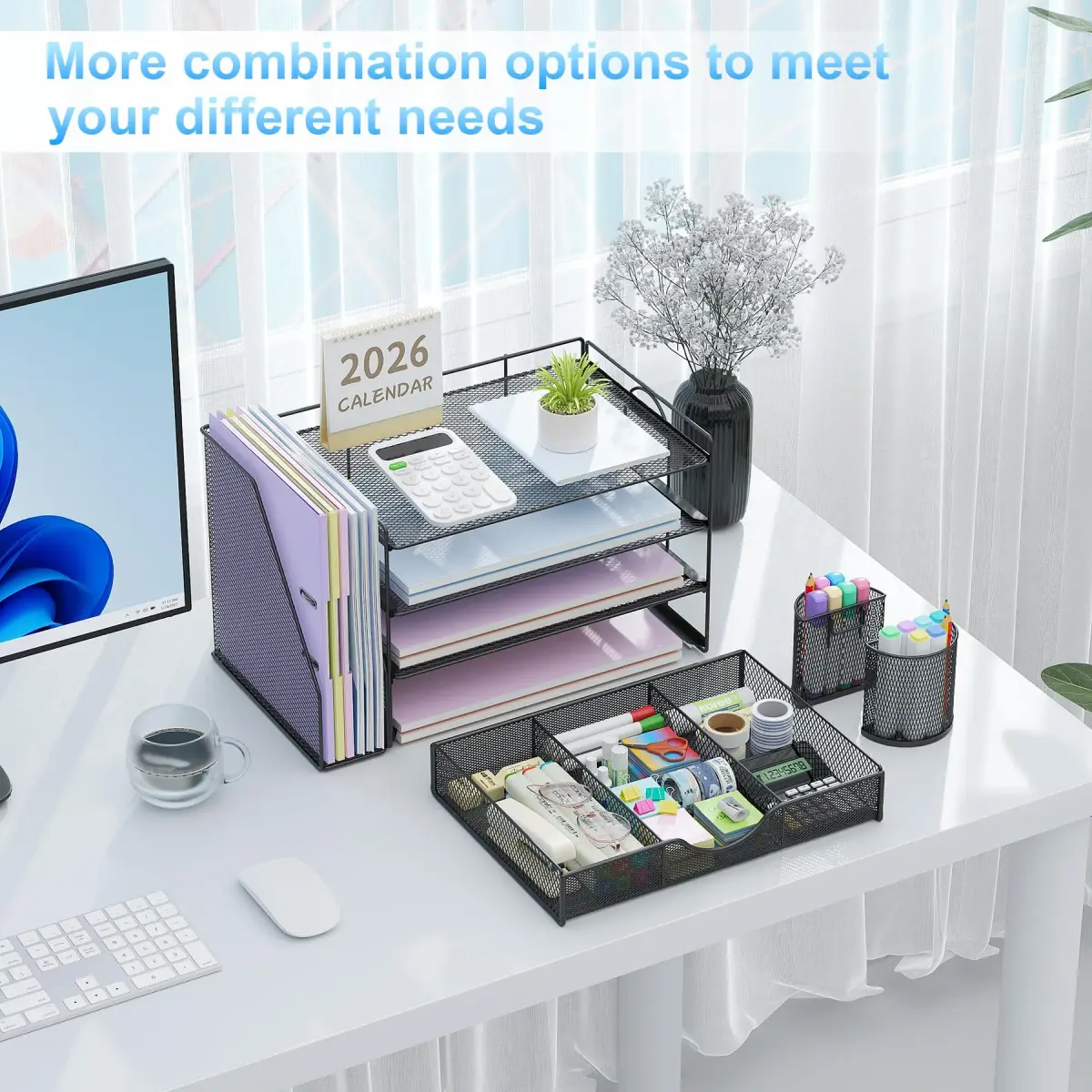 gianotter 4-Tier Desk Organizer with Drawer & Pen Holders | 34 cm (13.38 inches) Width - view 3