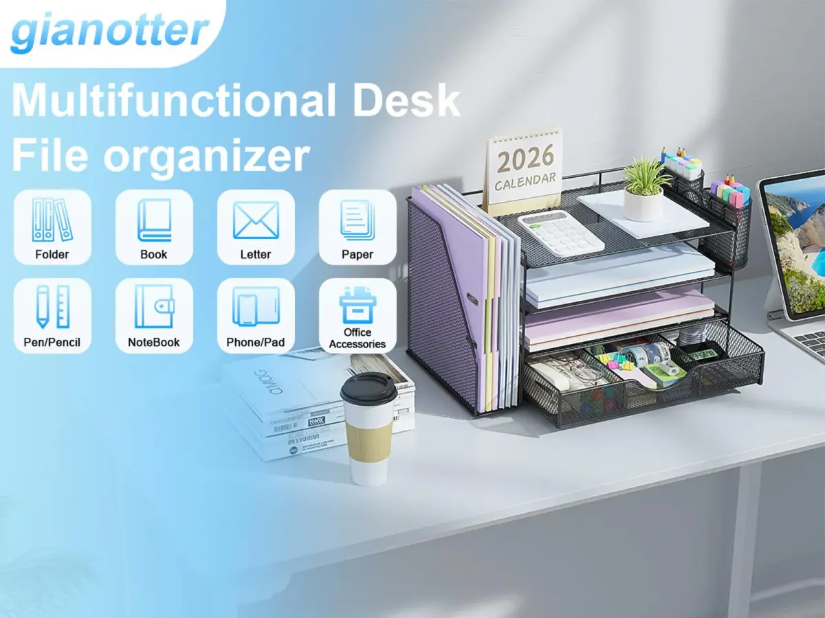 gianotter 4-Tier Desk Organizer with Drawer & Pen Holders | 34 cm (13.38 inches) Width - view 4
