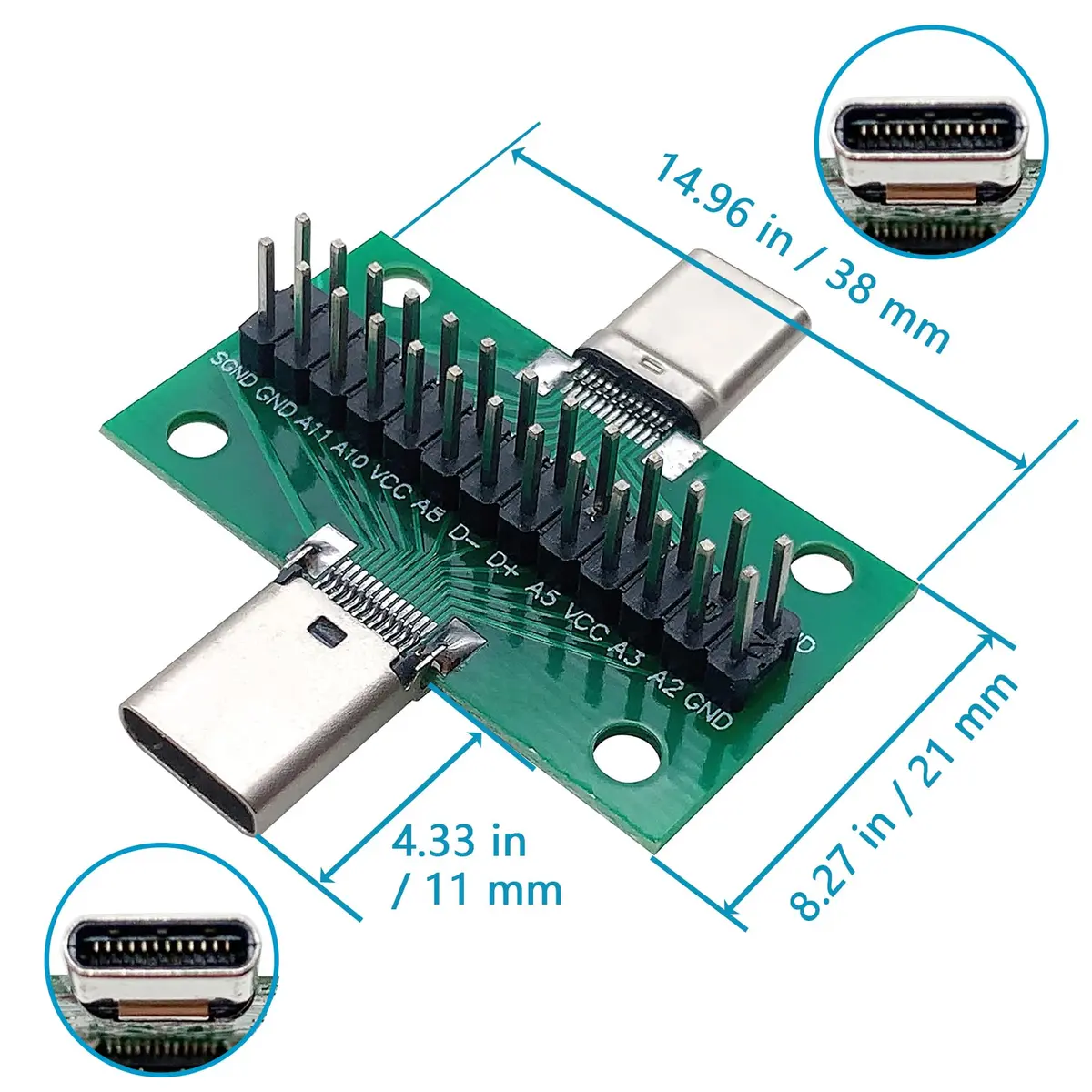 minidodoca USB 3.1 Type-C Male to Male Test Board with 24 Pins & DuPont Wires | 10Gbps Data Transfer - view 3