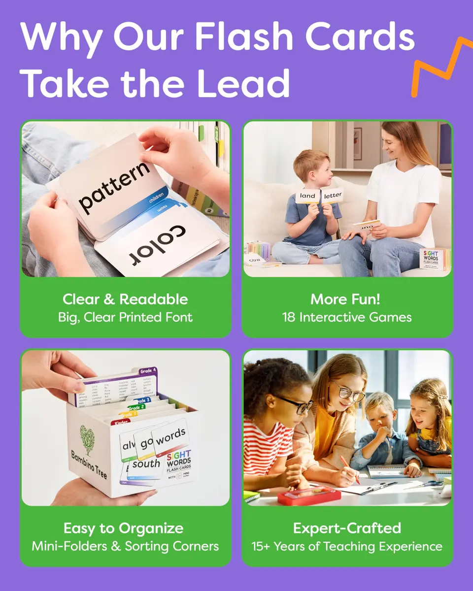 THE BAMBINO TREE Sight Words Flash Cards - Kindergarten to 4th Grade | 300 Jumbo-Size Cards for Early Literacy - view 6