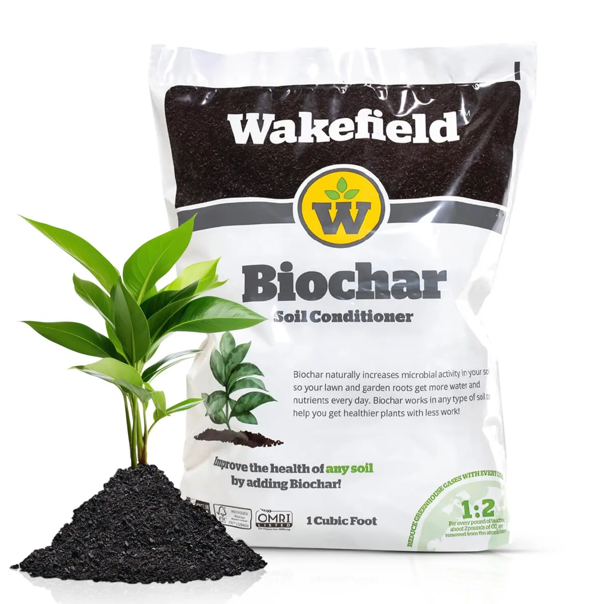 Wakefield BioChar – Premium Garden Soil Conditioner – OMRI Listed, Bio Char for Raised Gardens, Potting Mix, Lawns – 1 cu/ft (25 pounds) - main product image