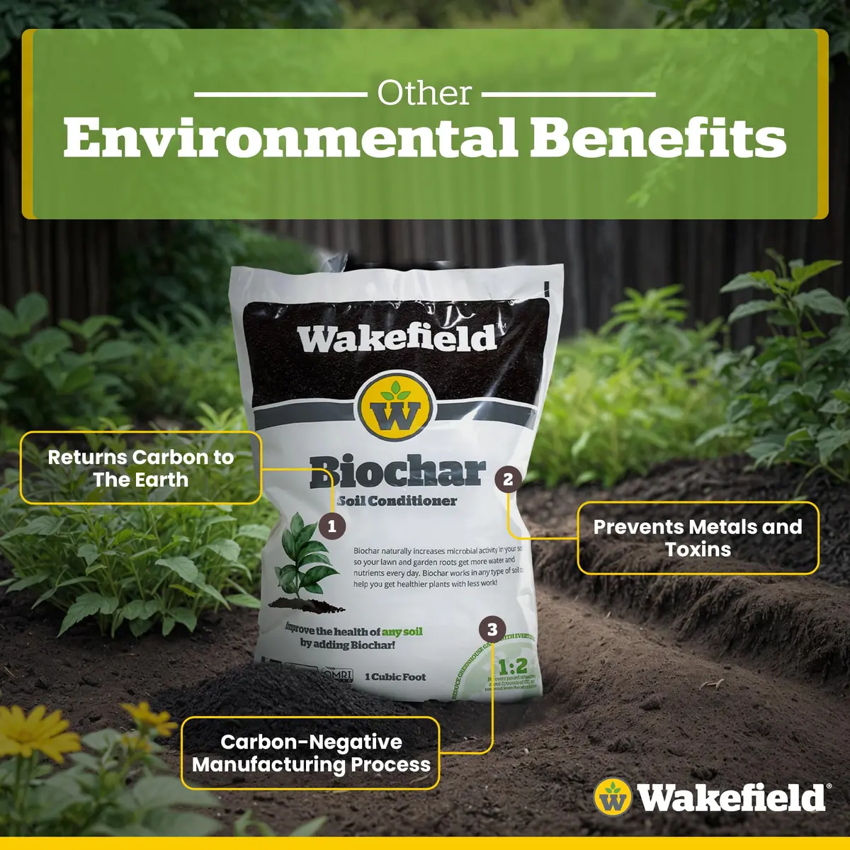 Wakefield BioChar – Premium Garden Soil Conditioner – OMRI Listed, Bio Char for Raised Gardens, Potting Mix, Lawns – 1 cu/ft (25 pounds) - view 5