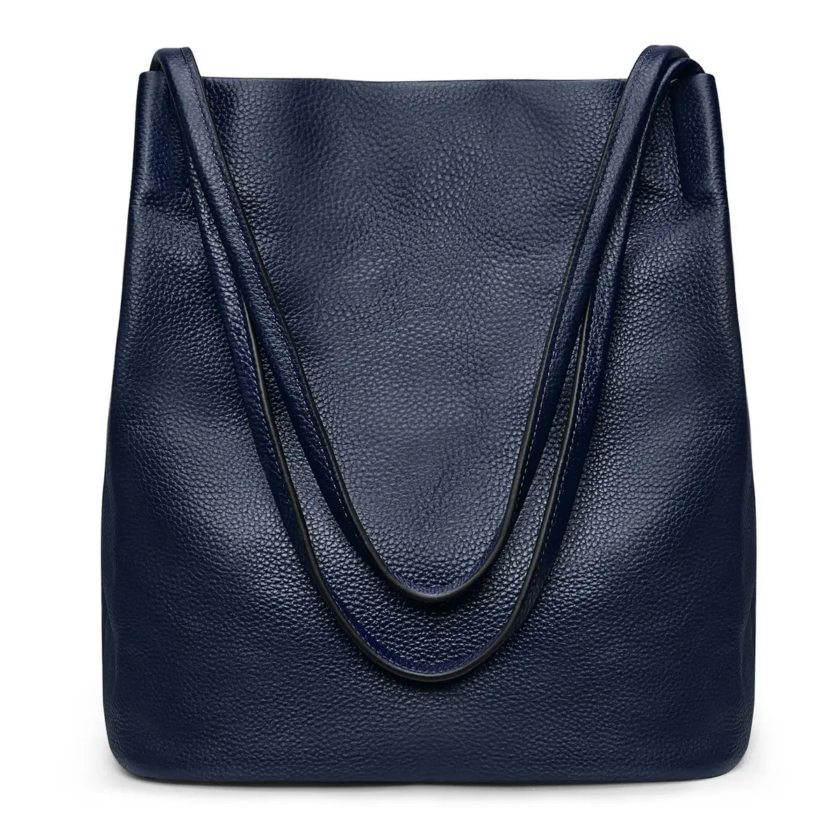 Kattee Women's Soft Genuine Leather Tote Shoulder Bag with Magnetic Snap Closure & Tablet Compartment, 28.5cm (11.2") | Dark Blue - view 7