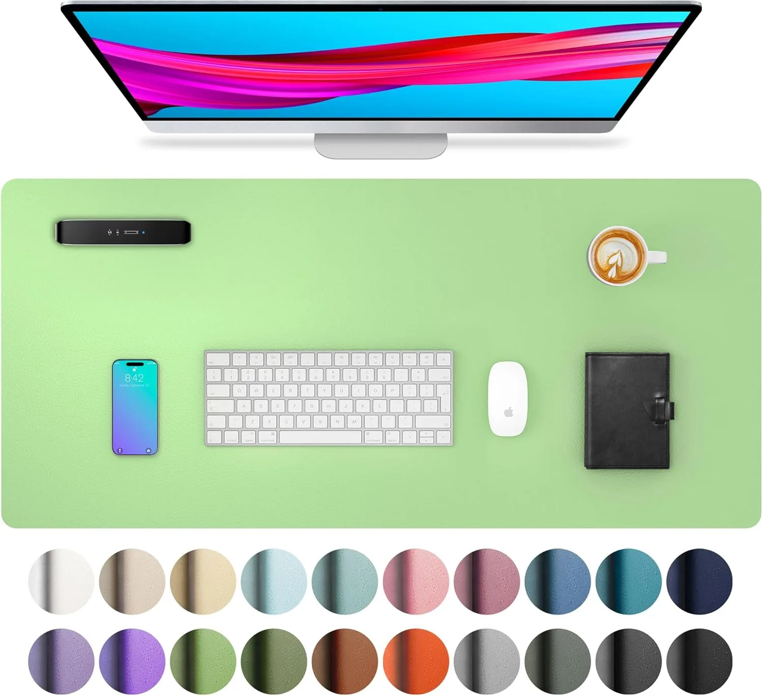 Aothia PU Leather Desk Pad Protector, Large Mouse Pad & Writing Mat (31.5" x 15.7", Foam Green) | Protects Your Desk from Scratches & Spills - main product image