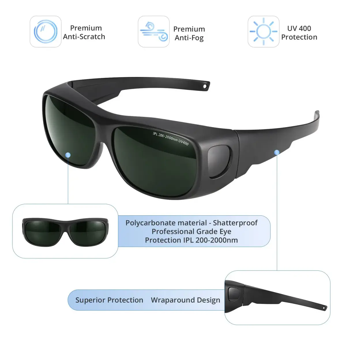 LPSAFP IPL Laser Safety Glasses 200nm-2000nm Dark Green | Protective Eyewear for Hair Removal & Cosmetology - view 2