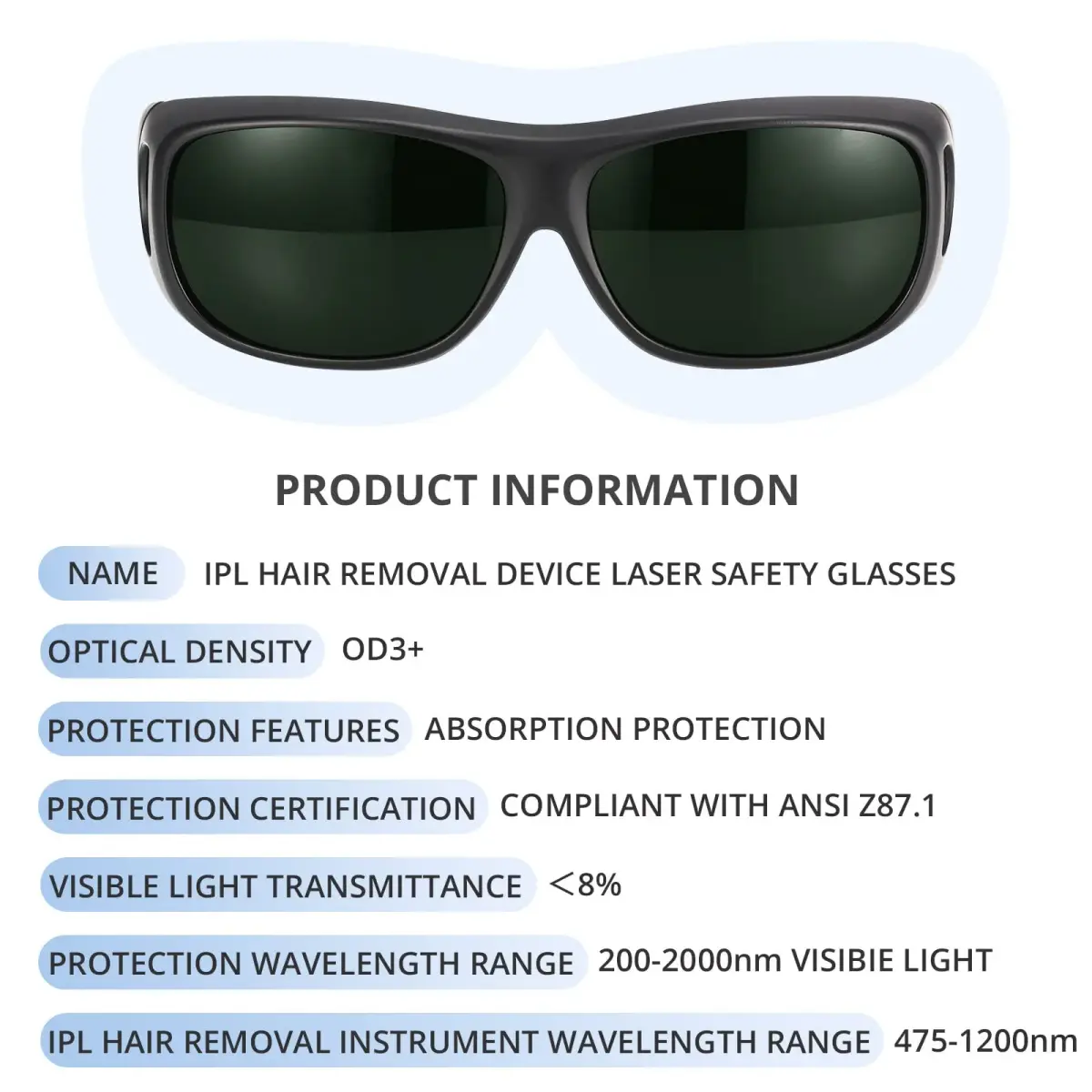 LPSAFP IPL Laser Safety Glasses 200nm-2000nm Dark Green | Protective Eyewear for Hair Removal & Cosmetology - view 3