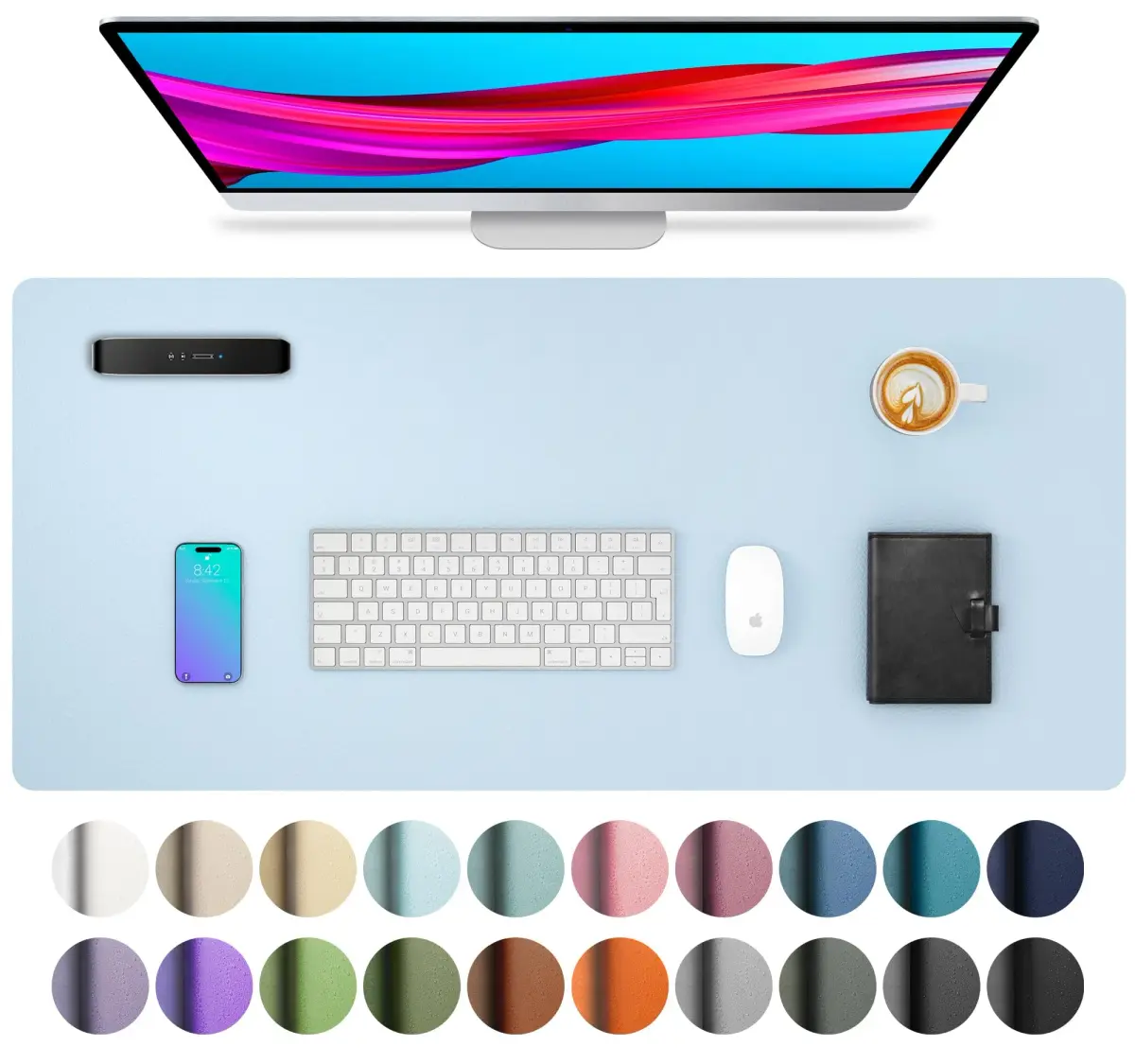 Aothia Baby Blue PU Leather Desk Pad Protector 59.9cm x 34.8cm (23.6" x 13.7") | Protects Desks with Non-Slip Grip - main product image