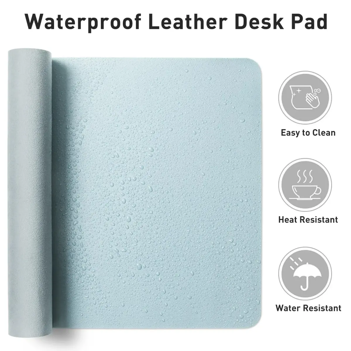 Aothia Baby Blue PU Leather Desk Pad Protector 59.9cm x 34.8cm (23.6" x 13.7") | Protects Desks with Non-Slip Grip - view 7