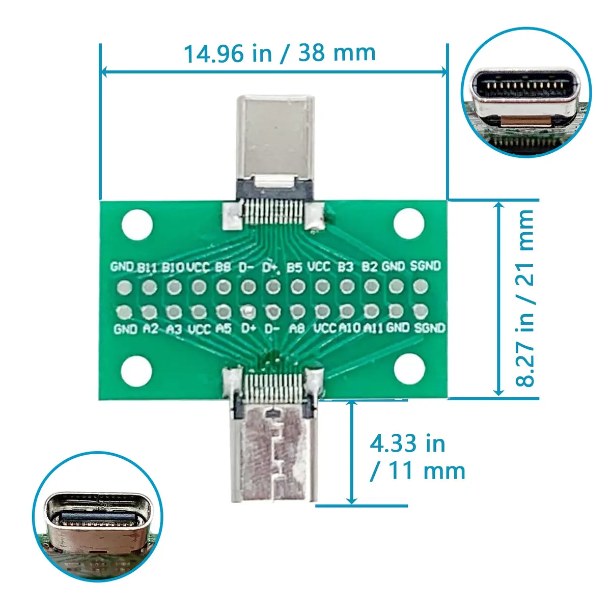 minidodoca USB 3.1 Type-C Male to Female Test Board with 24 Pins & Dupont Wires | 10Gbps Data Transfer - view 2