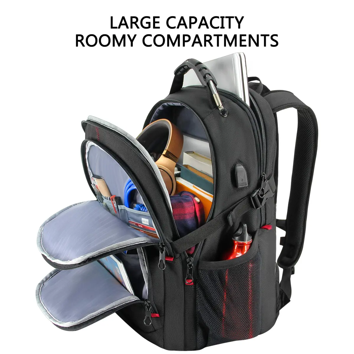 KROSER Travel Laptop Backpack 17.3 inch | Water-Resistant, RFID & USB Port, Reflective Strips, Trolley Strap, Large Capacity - view 5