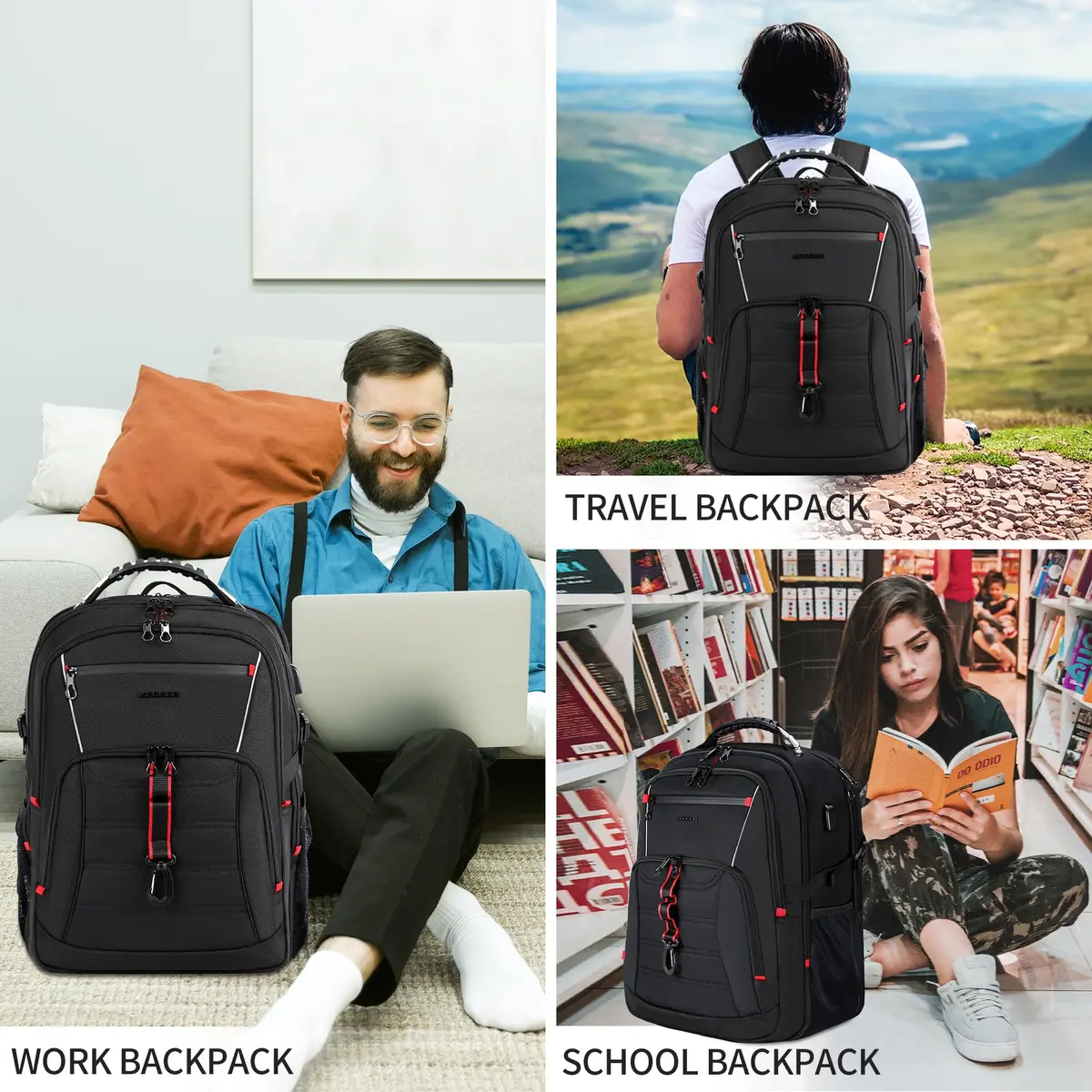 KROSER Travel Laptop Backpack 17.3 inch | Water-Resistant, RFID & USB Port, Reflective Strips, Trolley Strap, Large Capacity - view 6