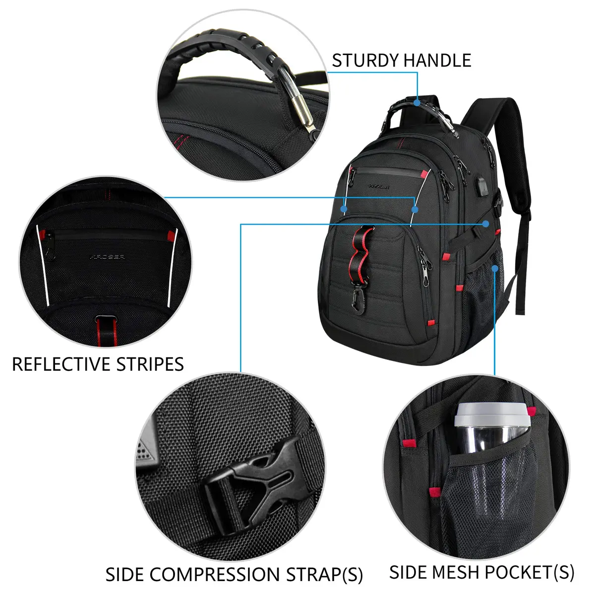 KROSER Travel Laptop Backpack 17.3 inch | Water-Resistant, RFID & USB Port, Reflective Strips, Trolley Strap, Large Capacity - view 4