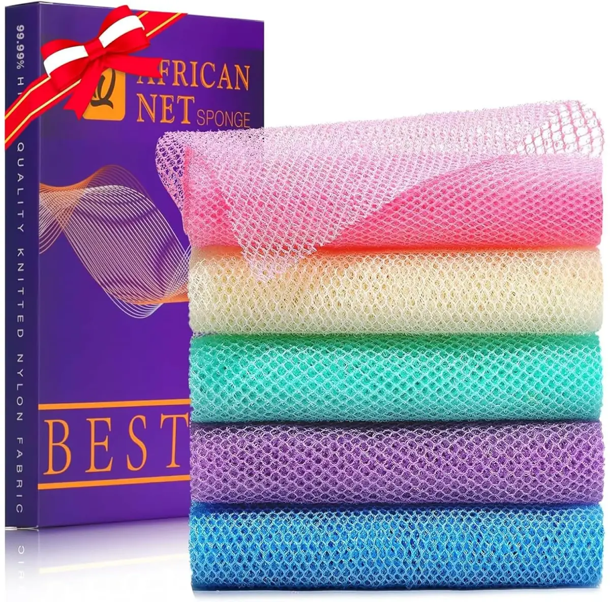 UJFQBH African Bath Sponge Set 5 Pieces | Exfoliating Shower Body Scrubber for Daily Use - main product image