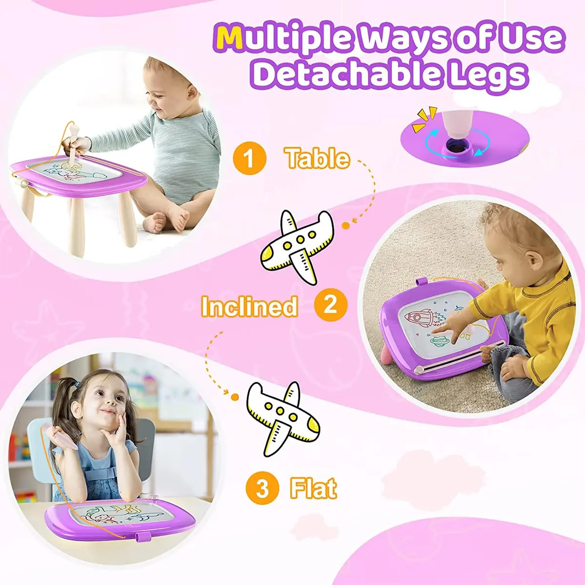 Kikidex Magnetic Drawing Board Toddler Toy 35cm (13.8in) | Mess-Free Purple Doodle Pad for Ages 1-3 - view 4