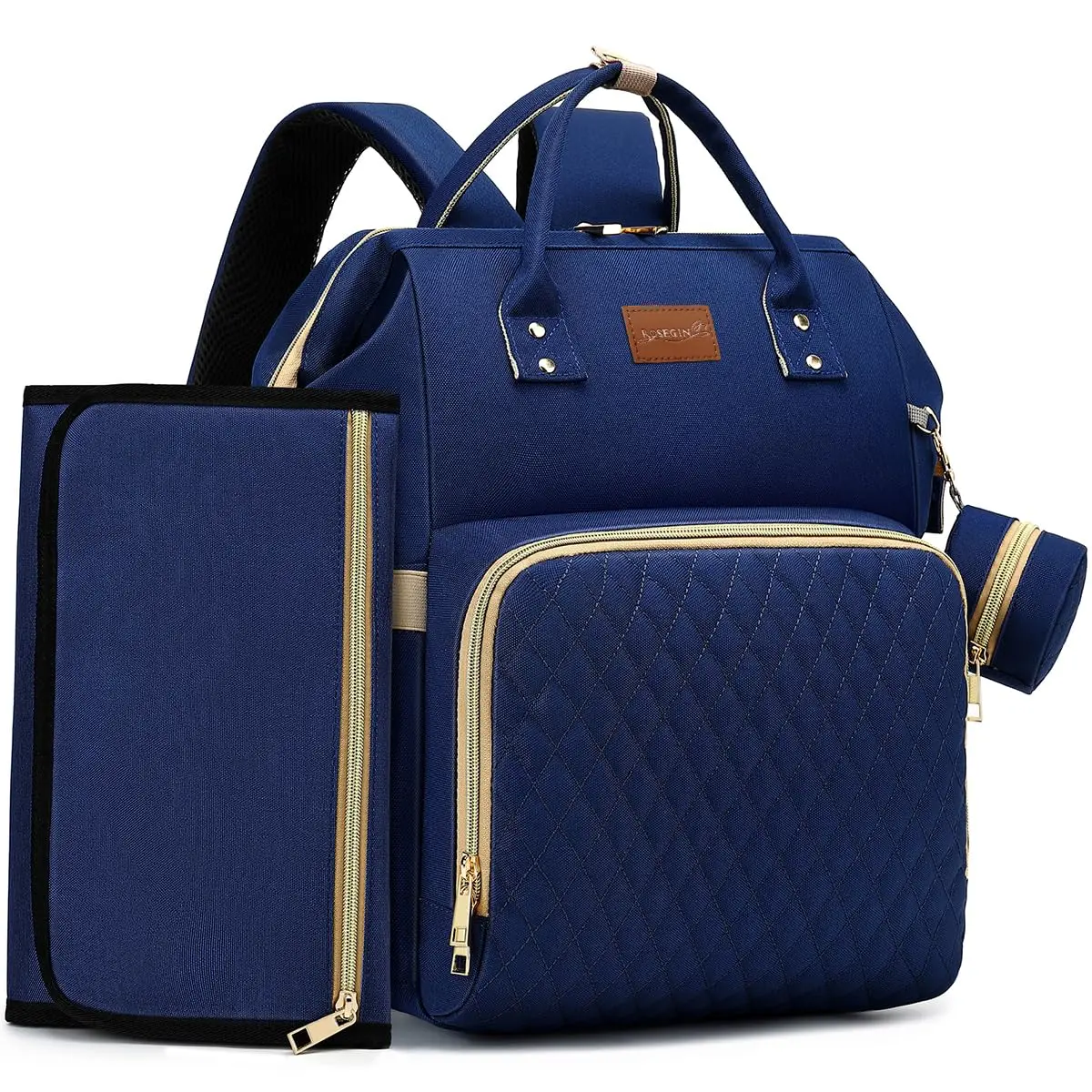 ROSEGIN Diaper Bag Backpack with Changing Pad & Pacifier Case - 35L Large, Waterproof, Navy Blue | Unisex Travel Baby Bag - main product image
