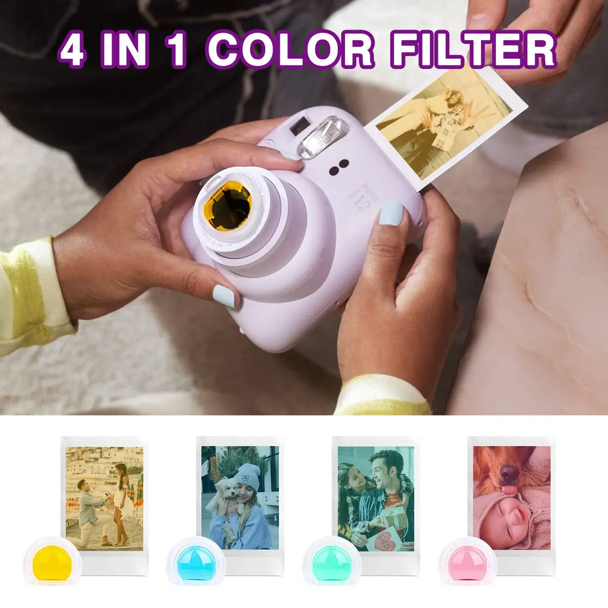 CAIYOULE Mint Green Camera Accessory Kit for Fujifilm Instax Mini 12 | PU Leather Case, Photo Album, Magnetic Frames, Filters - view 7
