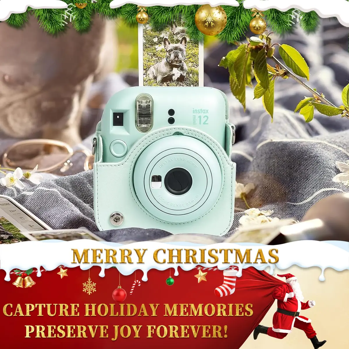 CAIYOULE Mint Green Camera Accessory Kit for Fujifilm Instax Mini 12 | PU Leather Case, Photo Album, Magnetic Frames, Filters - view 2