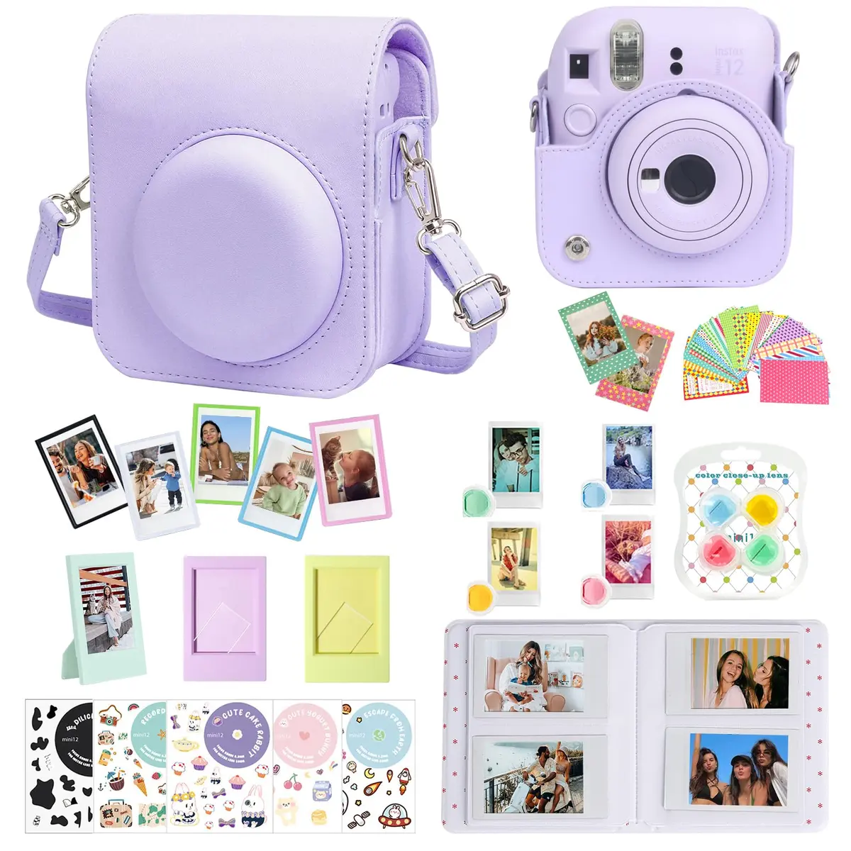 CAIYOULE Camera Accessories Kit for Fujifilm Instax Mini 12, Lilac Purple | Professional Camera Bag & Photo Display Set - main product image