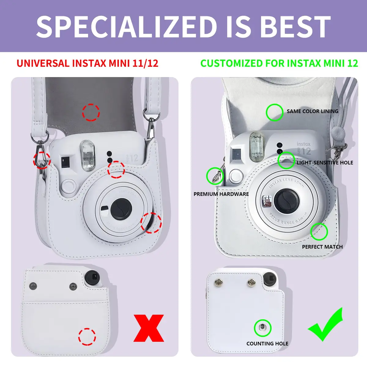 CAIYOULE Camera Accessories Kit for Fujifilm Instax Mini 12, Lilac Purple | Professional Camera Bag & Photo Display Set - view 6