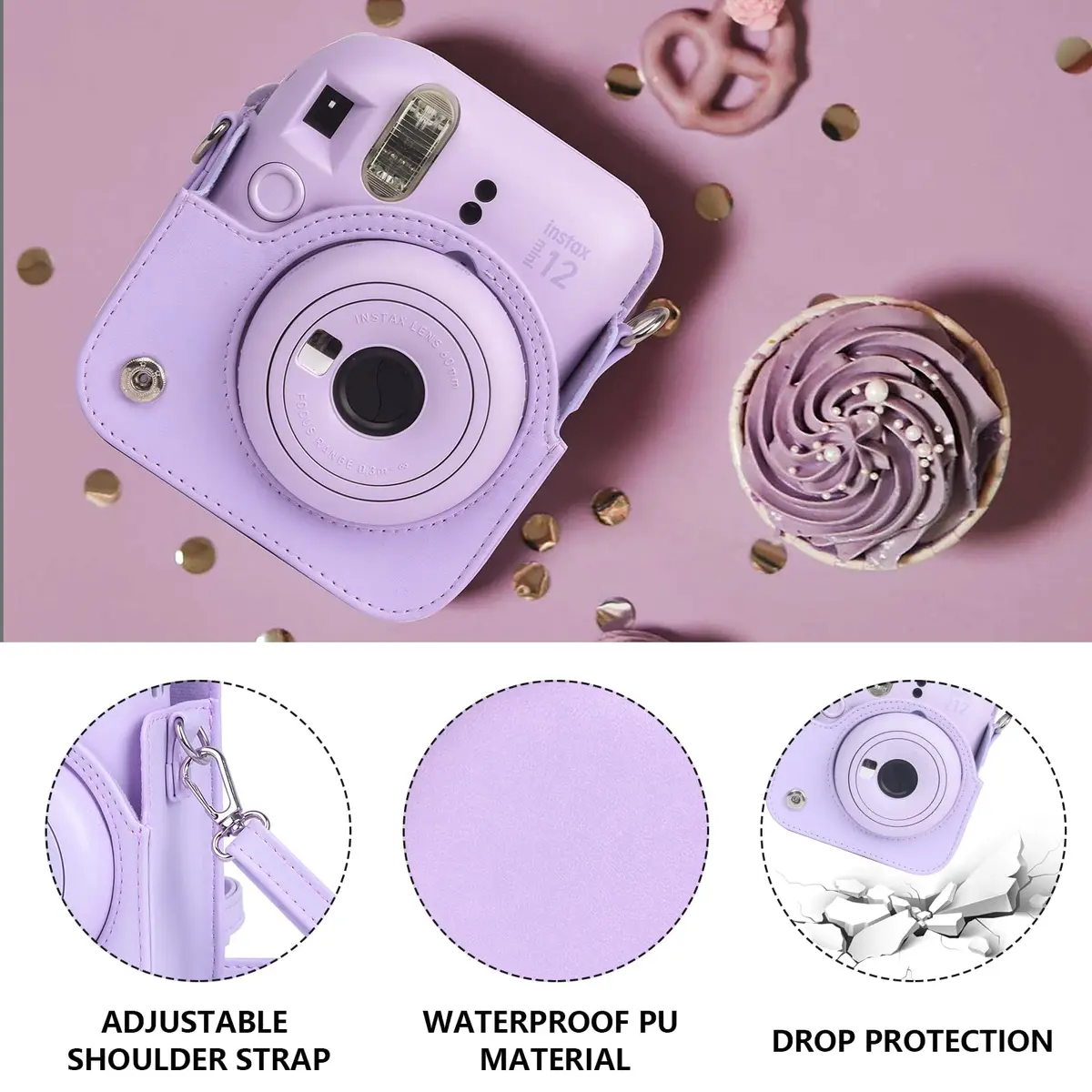 CAIYOULE Camera Accessories Kit for Fujifilm Instax Mini 12, Lilac Purple | Professional Camera Bag & Photo Display Set - view 3