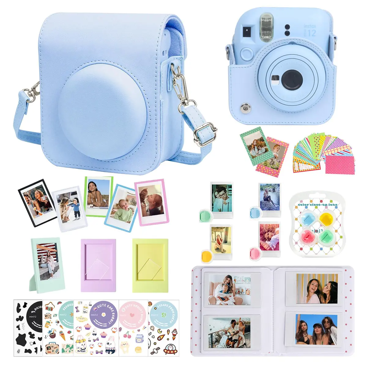 CAIYOULE Camera Accessory Kit for Fujifilm Instax Mini 12, Pastel Blue | Includes Case, Album, Frames, Filters - main product image