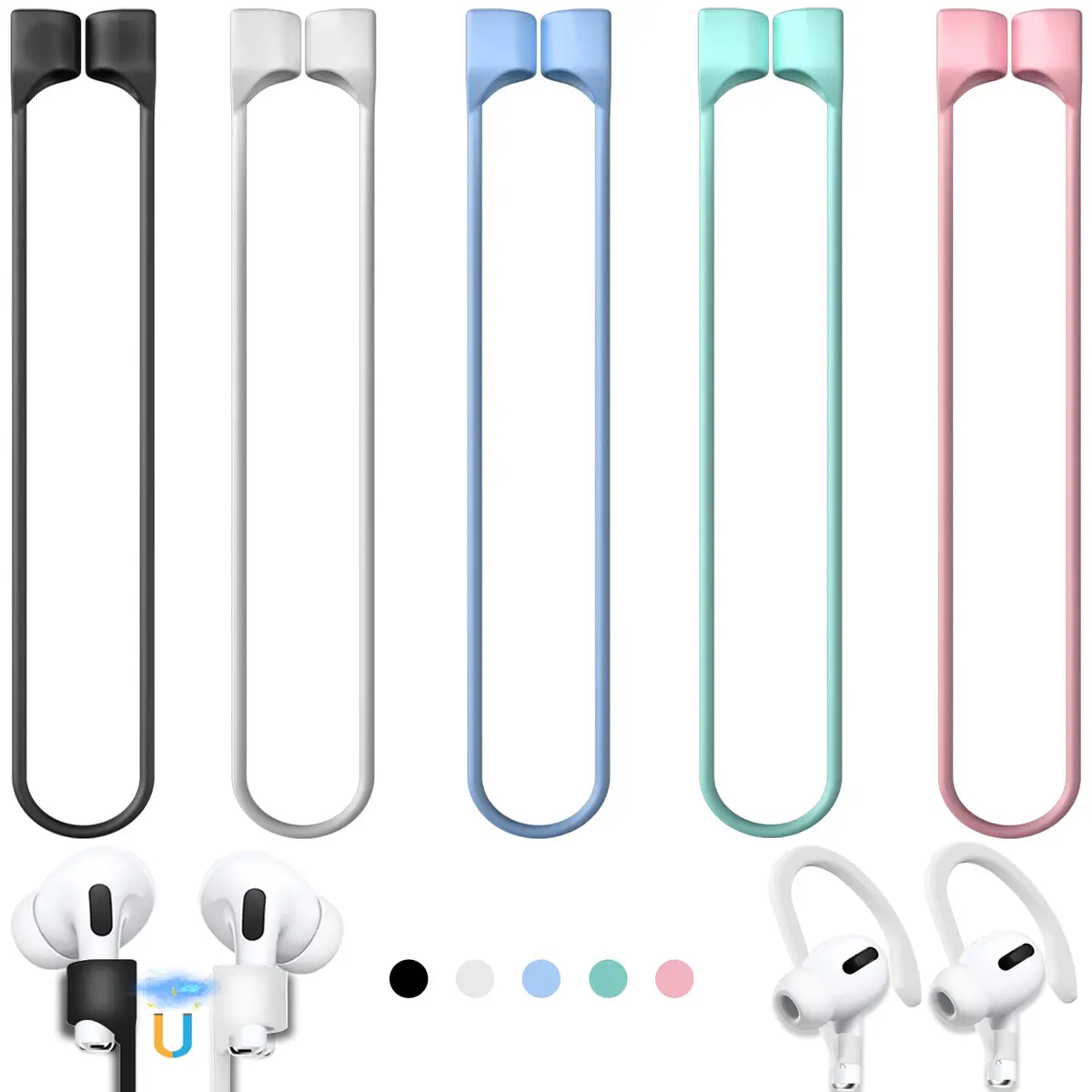 Mooyavia Ultra Strong Magnetic Anti-Lost Strap for AirPods Pro - 5 Pcs | Silicone Neck Lanyard for Wireless Earbuds - main product image