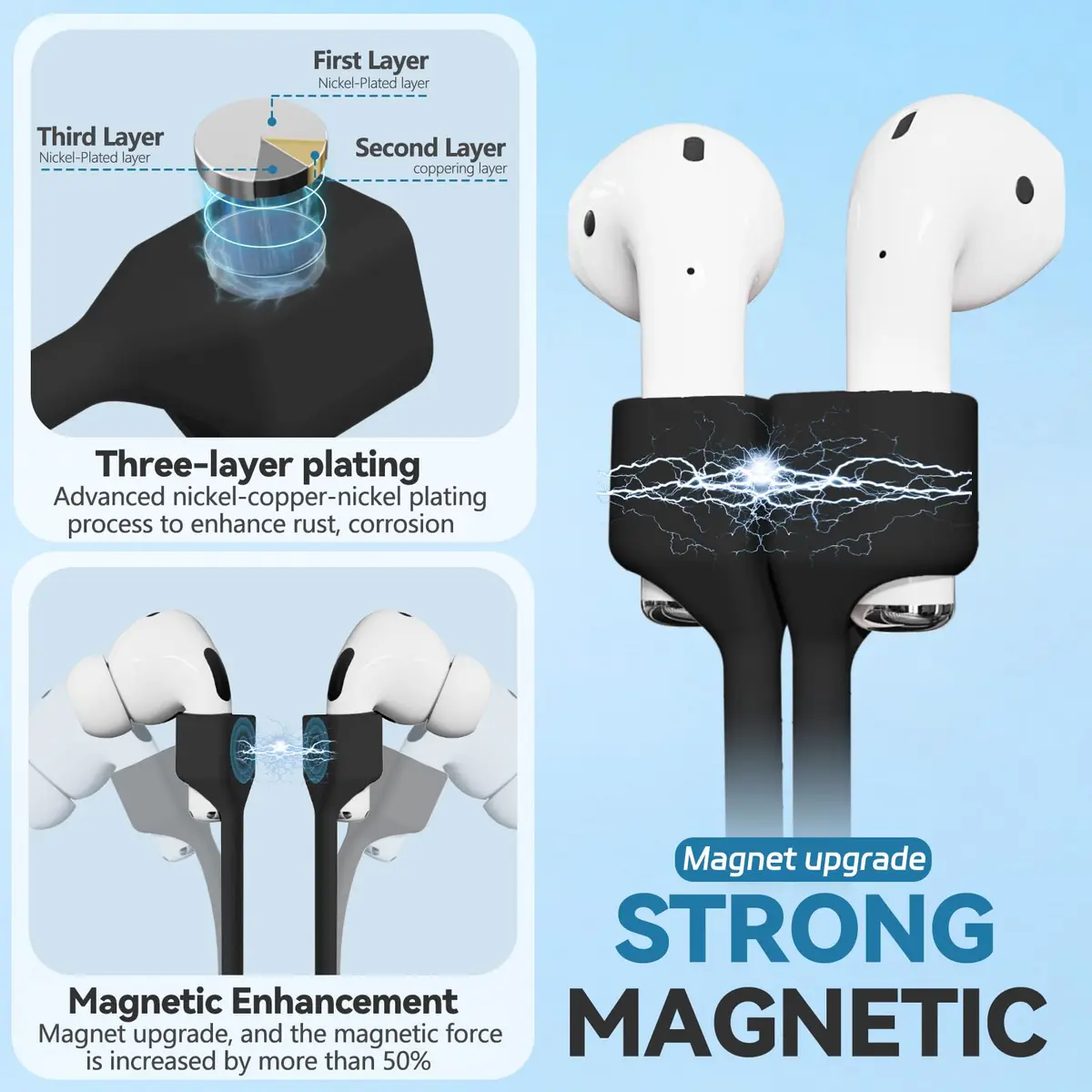 Mooyavia Ultra Strong Magnetic Anti-Lost Strap for AirPods Pro - 5 Pcs | Silicone Neck Lanyard for Wireless Earbuds - view 4
