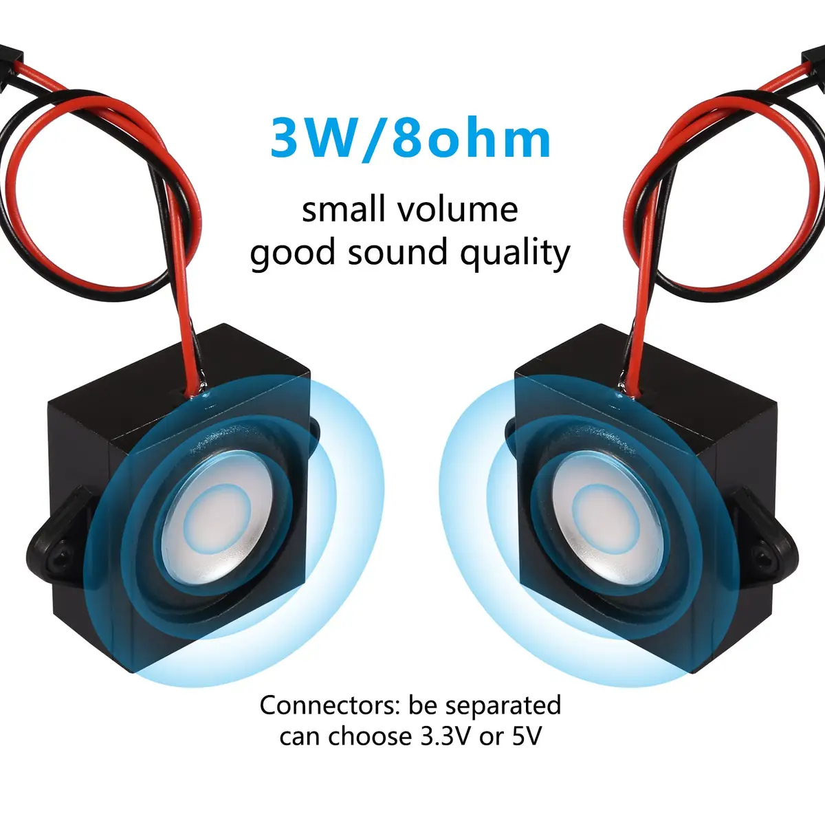 DWEII 4PCS 3 Watt 8 Ohm Mini Speakers | 31mm x 28mm x 15mm, 3.3V/5V Selectable Interface - view 4