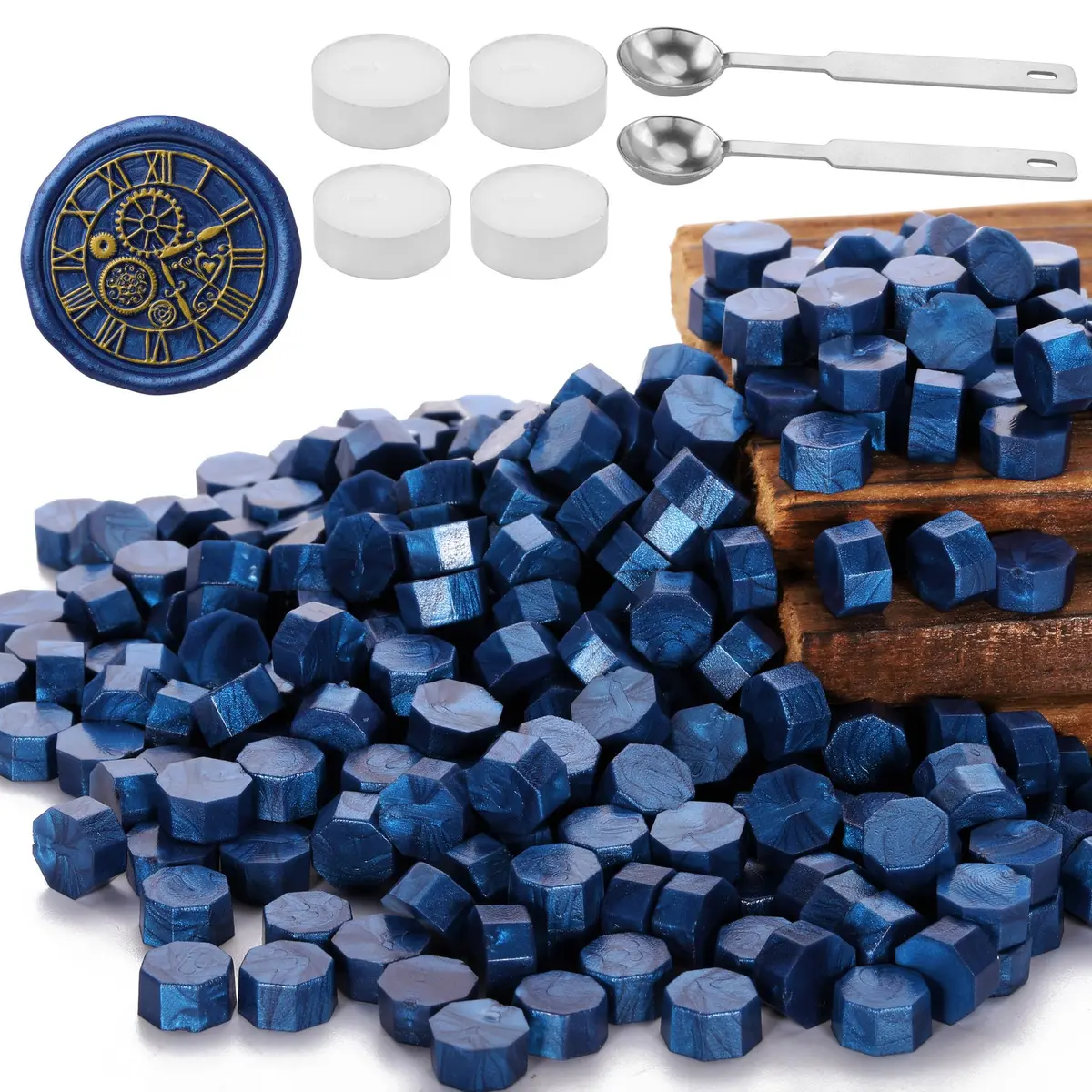 Yoption Sealing Wax Beads Kit 300 pcs Bright Blue | Vintage Octagon Wax Seal Supplies - main product image