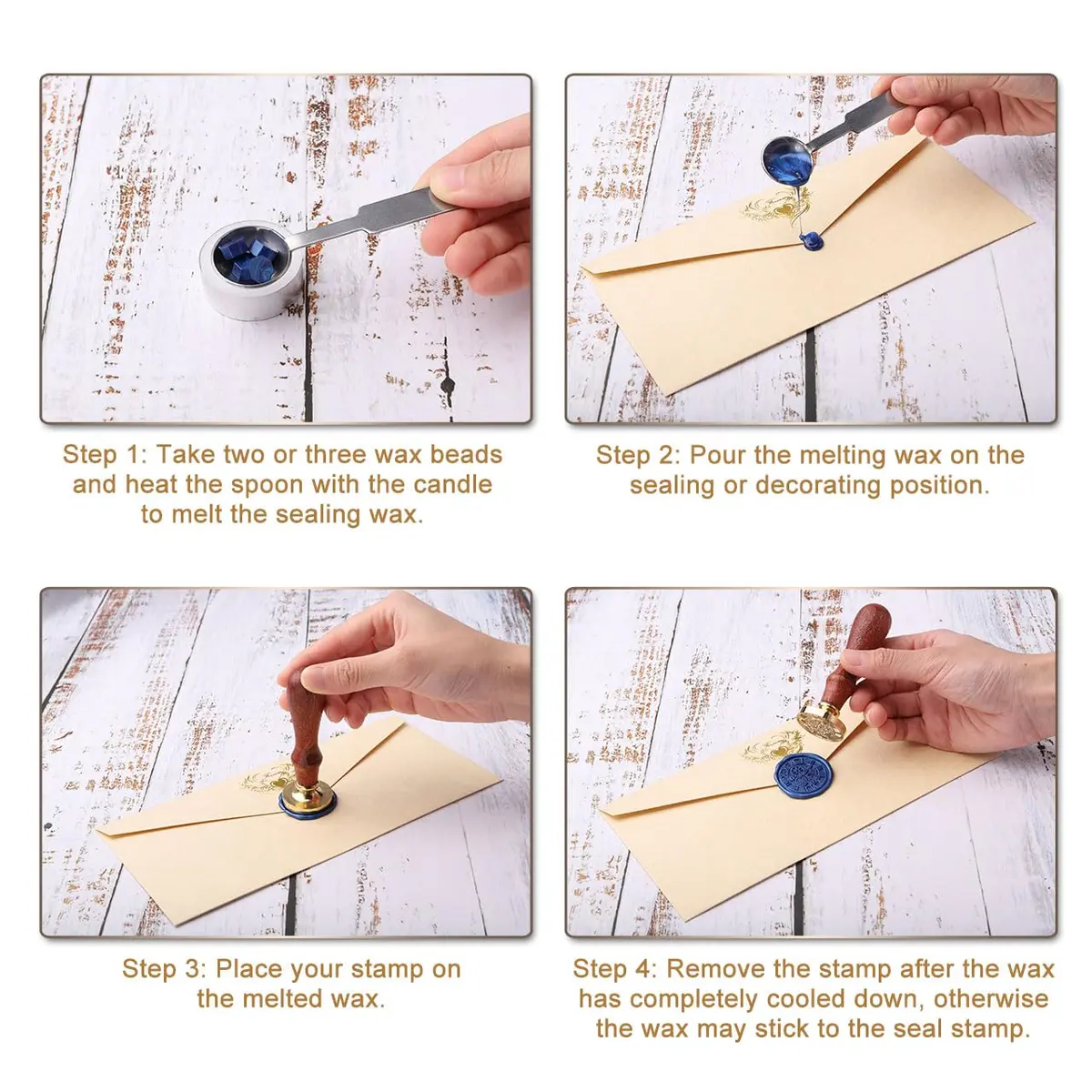 Yoption Sealing Wax Beads Kit 300 pcs Bright Blue | Vintage Octagon Wax Seal Supplies - view 7