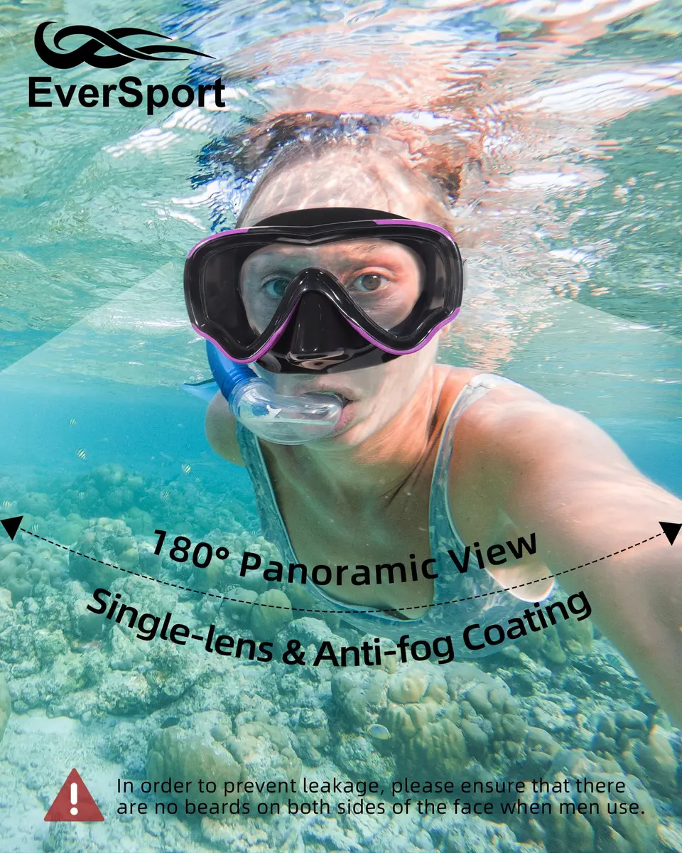 EverSport Adult Swimming Goggles with Nose Cover | Anti-Fog Wide View Mask for Water Sports - view 2