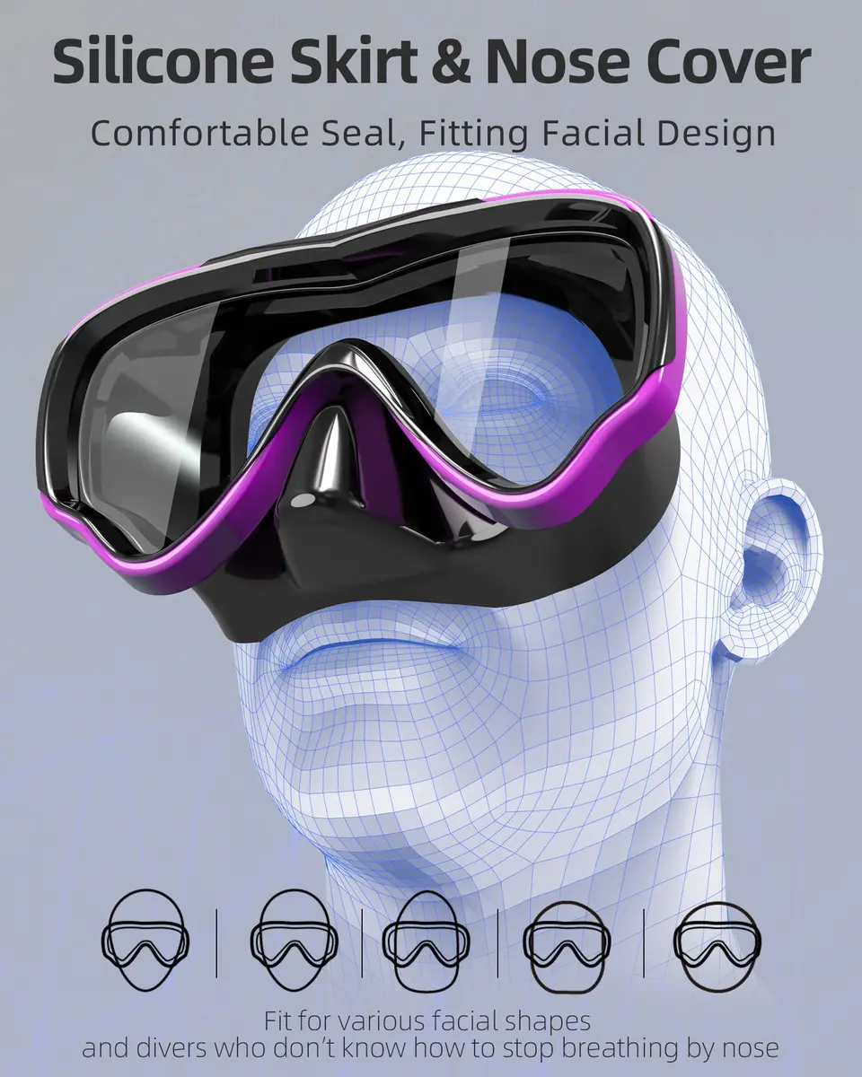 EverSport Adult Swimming Goggles with Nose Cover | Anti-Fog Wide View Mask for Water Sports - view 3