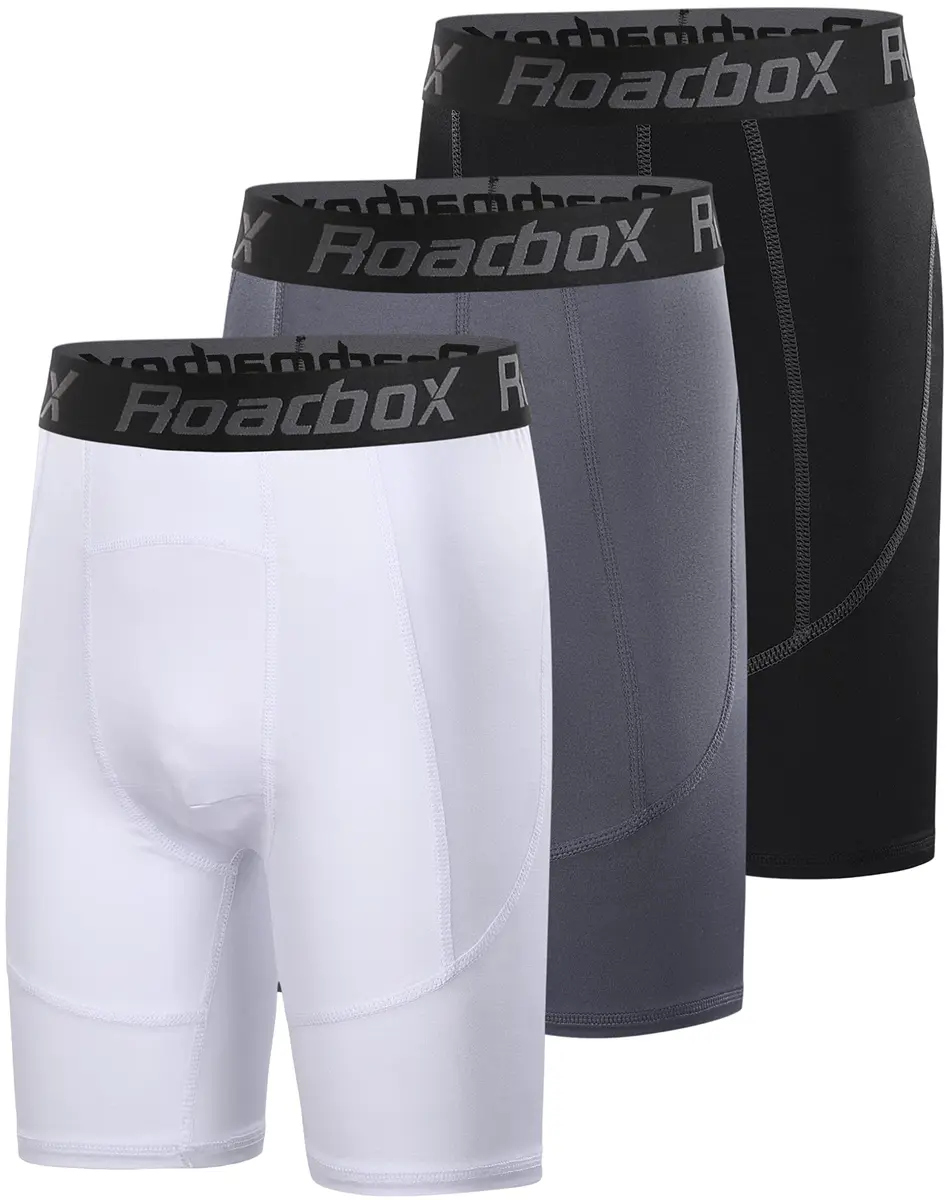 Roadbox Boys Compression Shorts 3 Pack Athletic Quick Dry Kids Underwear | 8-inch inseam, Moisture-Wicking - main product image