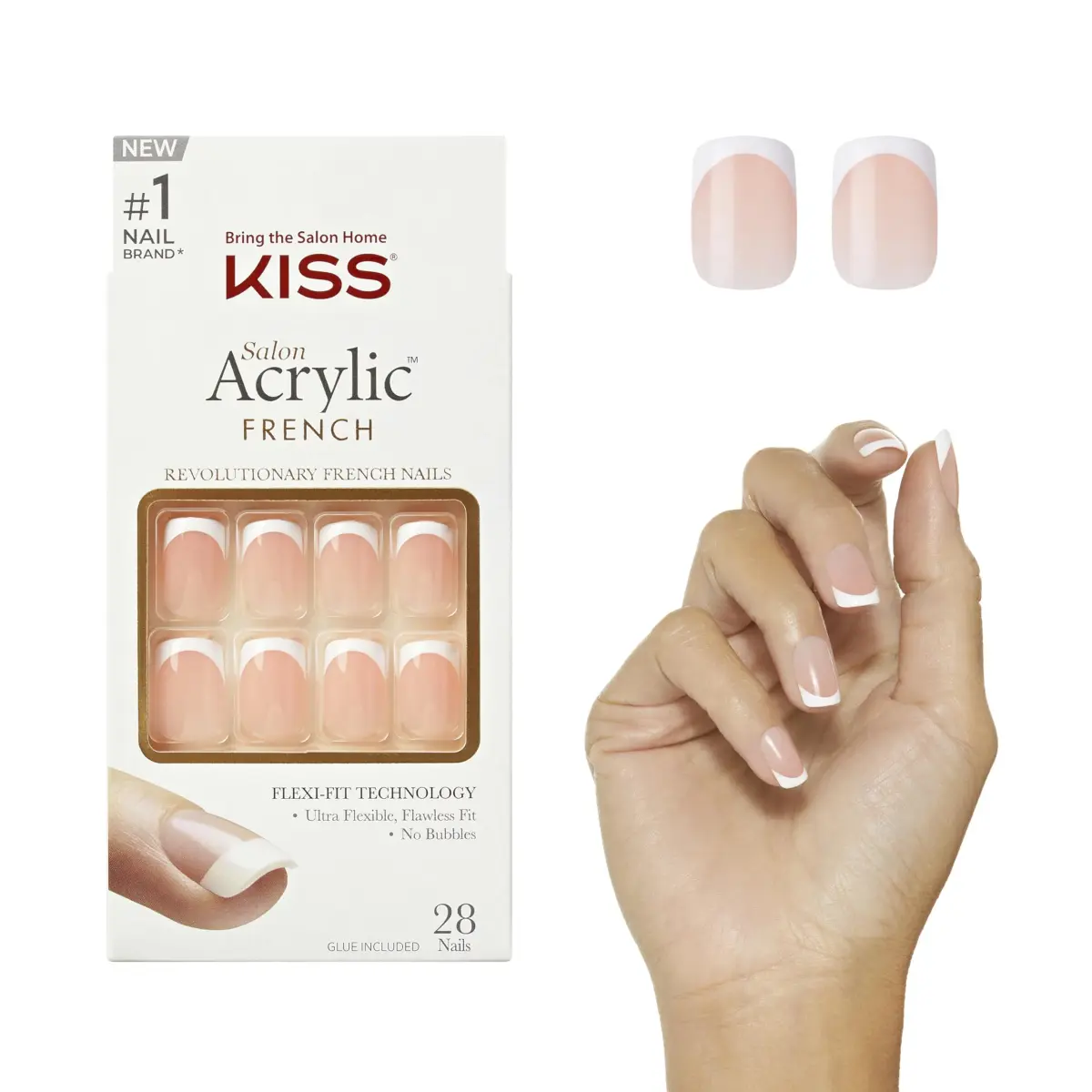 KISS Salon Acrylic Press On Nails 'Bonjour' Short Squoval Shape | 28 Nails, Glue, File Included - main product image