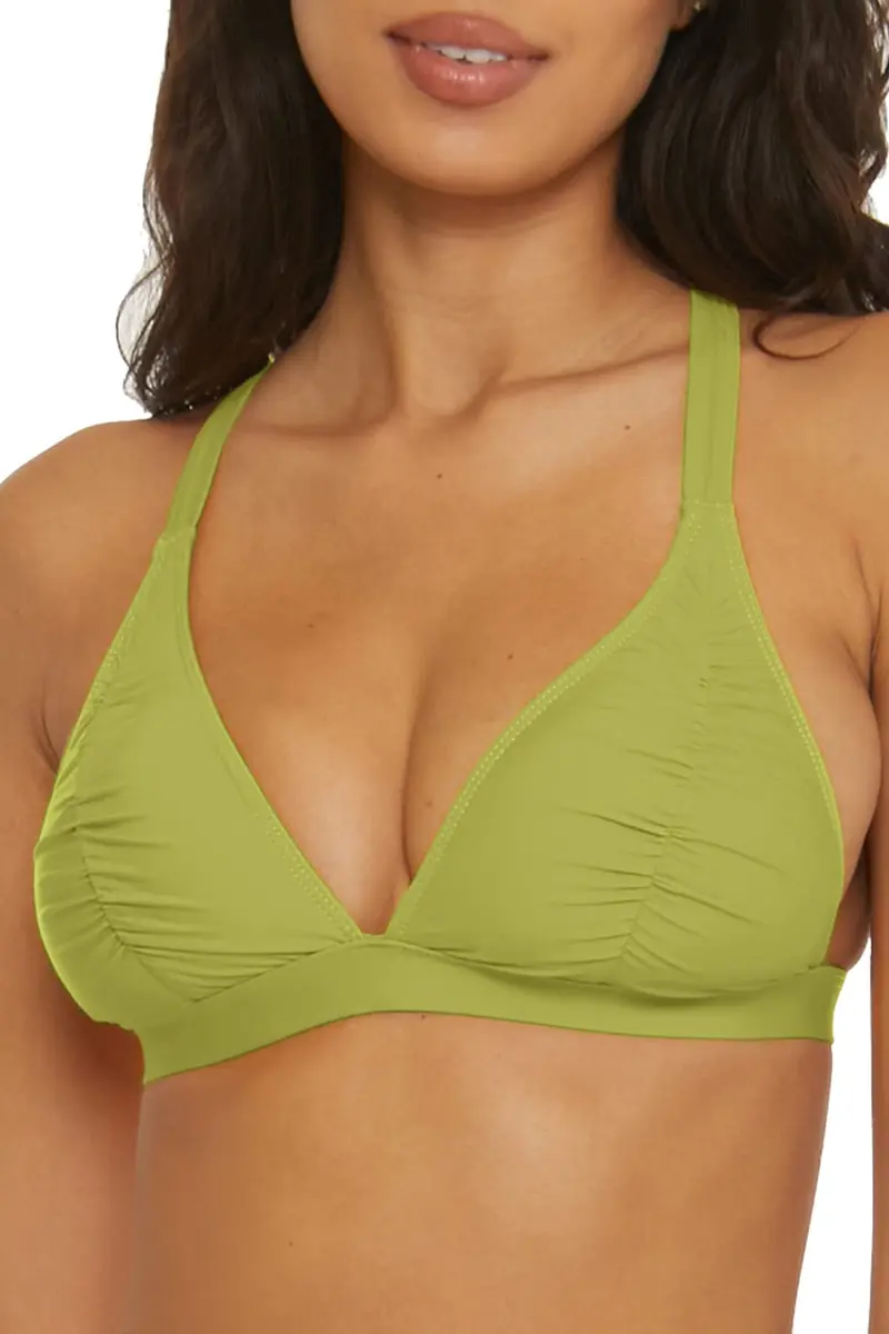 BCA by Rebecca Virtue Liana Women's Shirred Bikini Top, Kiwi, Small | Crossback Halter, Adjustable Straps, Flattering Shirred Cups - main product image
