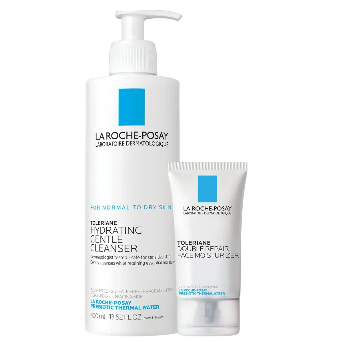 La Roche-Posay Toleriane Gentle Skin Care Set, Hydrating Cleanser & Double Repair Moisturizer | 200ml (7.44 Fl Oz) - main product image